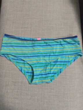 Vintage Victoria's Secret PINK Striped Underwear in Aqua, Blue & Yellow